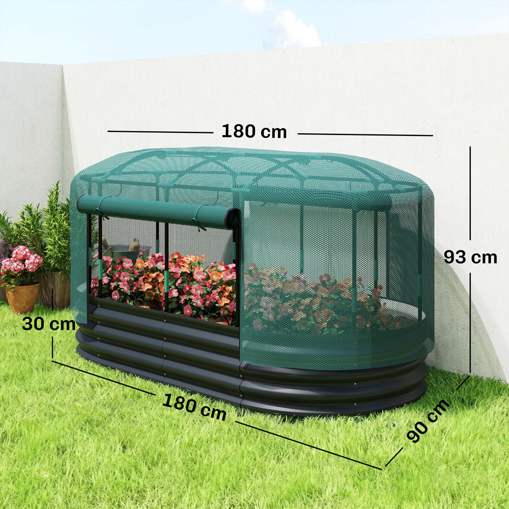 Outsunny Grey Self Watering Oval Raised Garden Bed with Mesh Cover 180 x 90 x 93cm Image 9