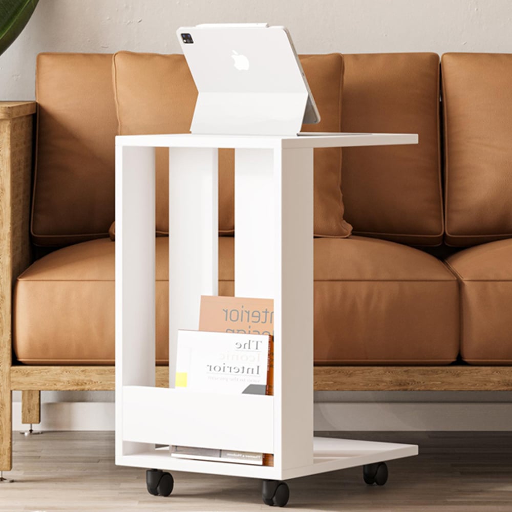 Decortie Edi White C Sofa Side Table with Storage Image 1
