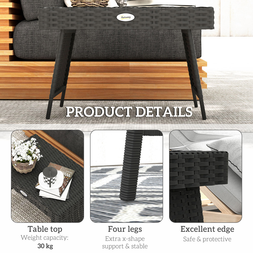Outsunny Black Rattan Steel Frame Foldable Outdoor Coffee Table Image 7