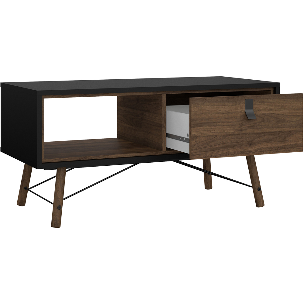 Florence Ry Single Drawer Single Shelf Matt Black and Walnut Coffee Table Image 5
