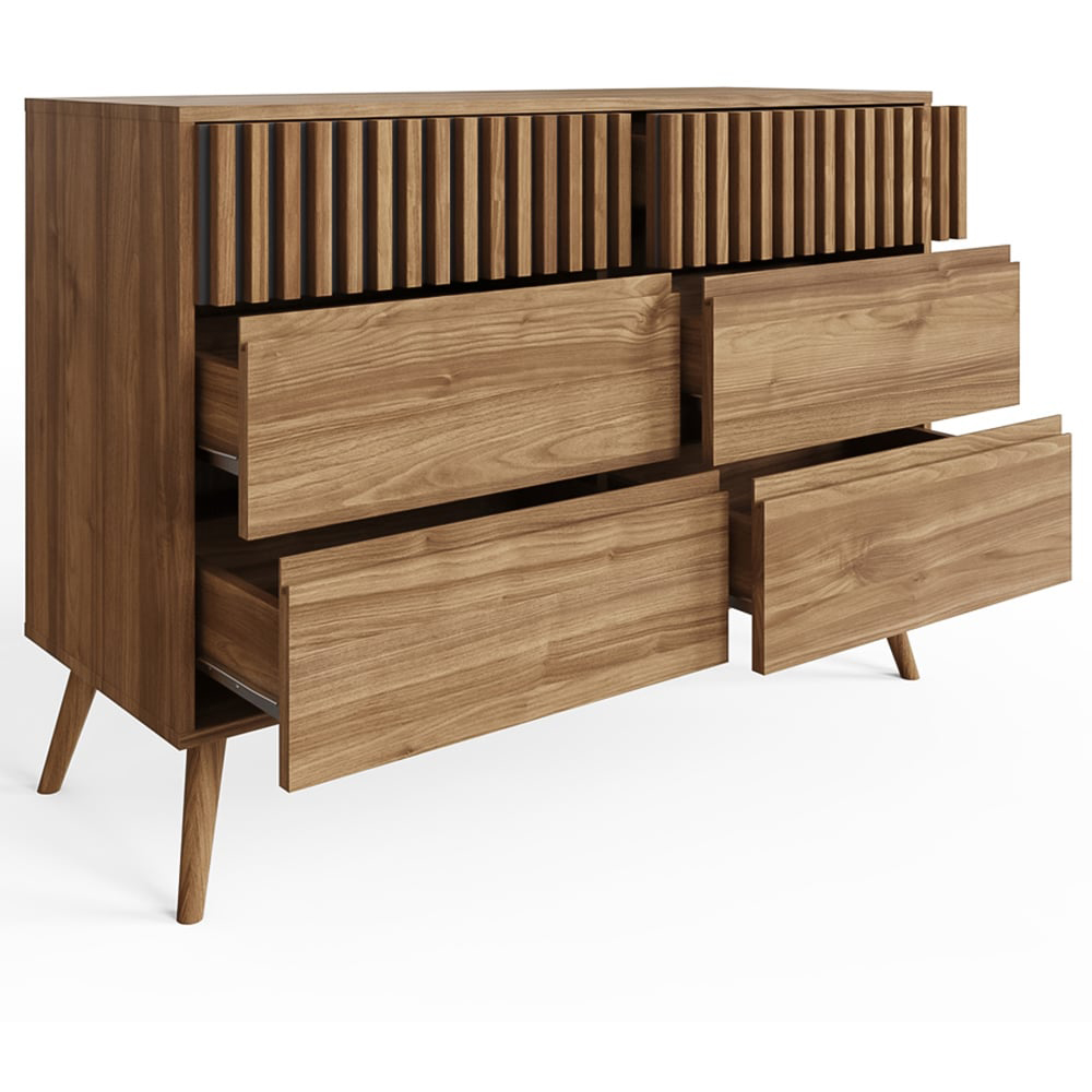 GFW Rowan 6 Drawer Oak Slatted Chest of Drawers Image 3