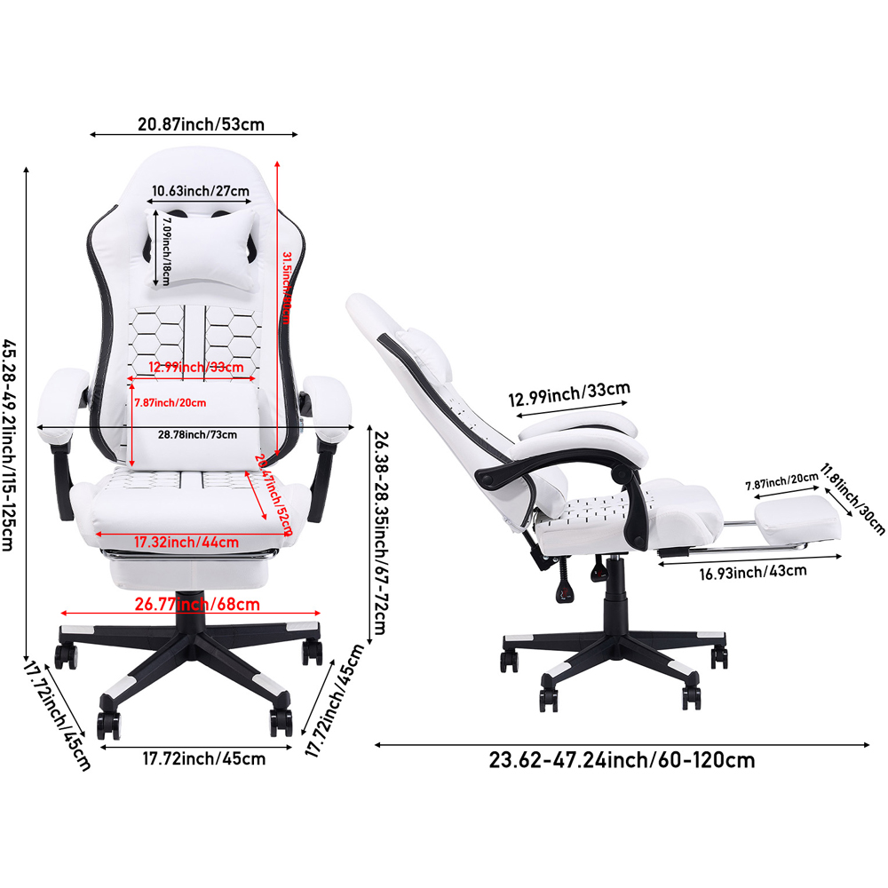 Living and Home White and Black Reclining Backrest Gaming Chair with Massage and Footrest Image 9