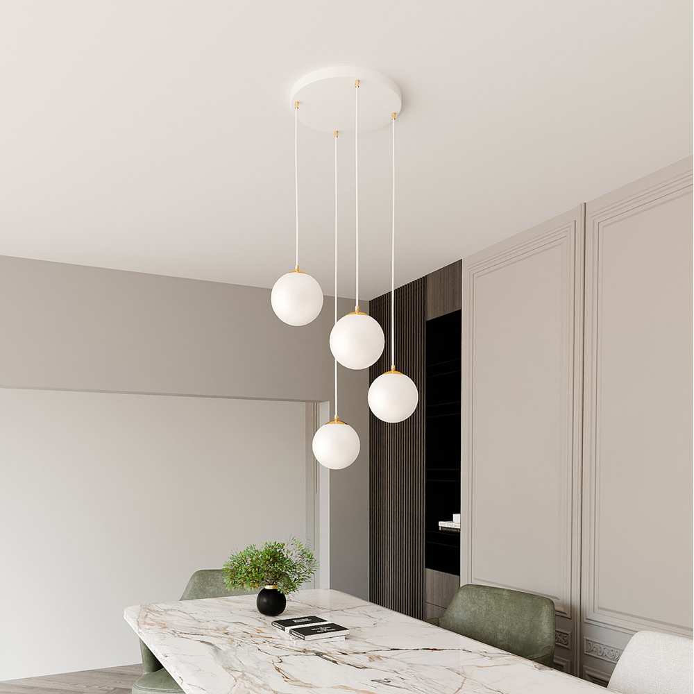 Emibig Royal 4 Light White Shade White and Gold E14 Ceiling Pendant Light Image 5