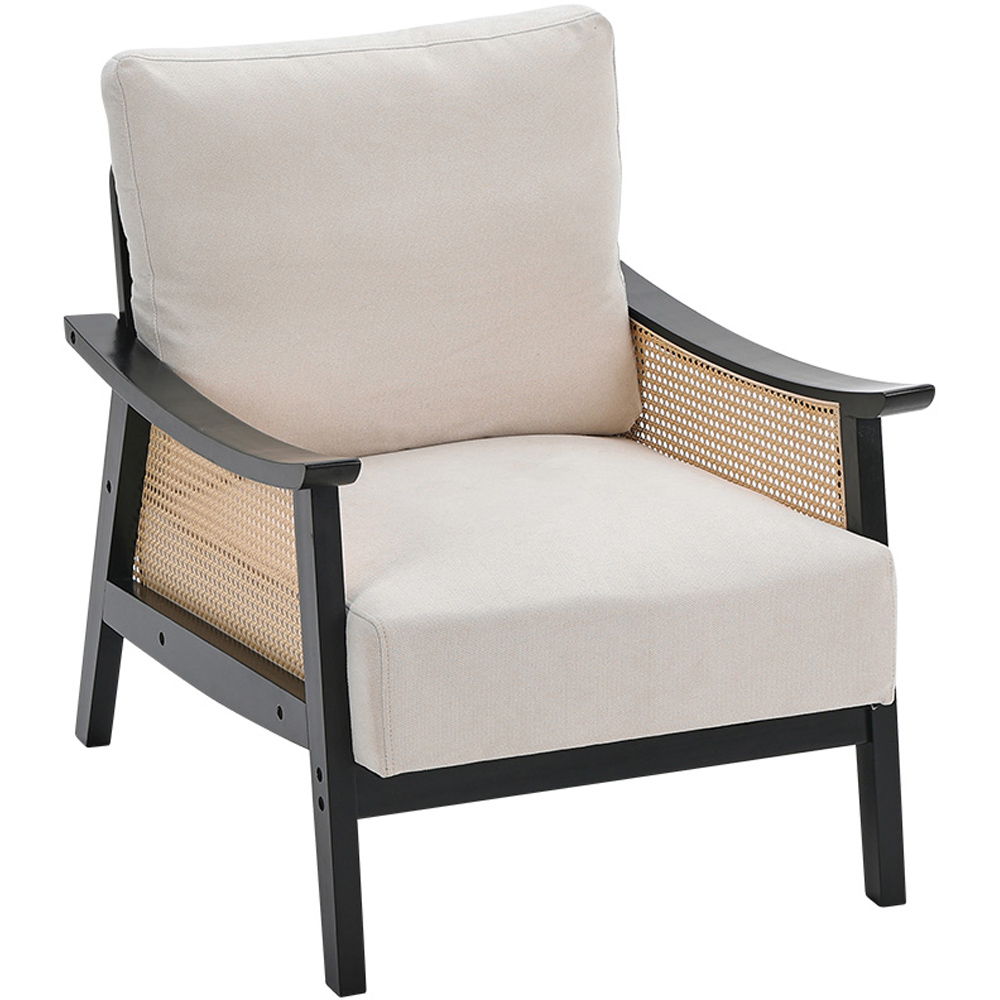 Living and Home Black Fabric Cushion Mid Century Rattan Chair Image 2