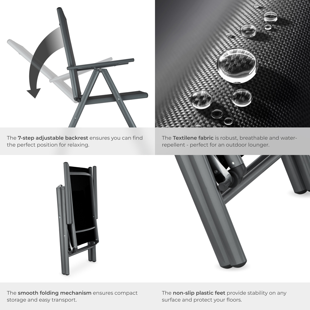 tectake Marilena Set of 6 Anthracite Adjustable Garden Chair Image 5