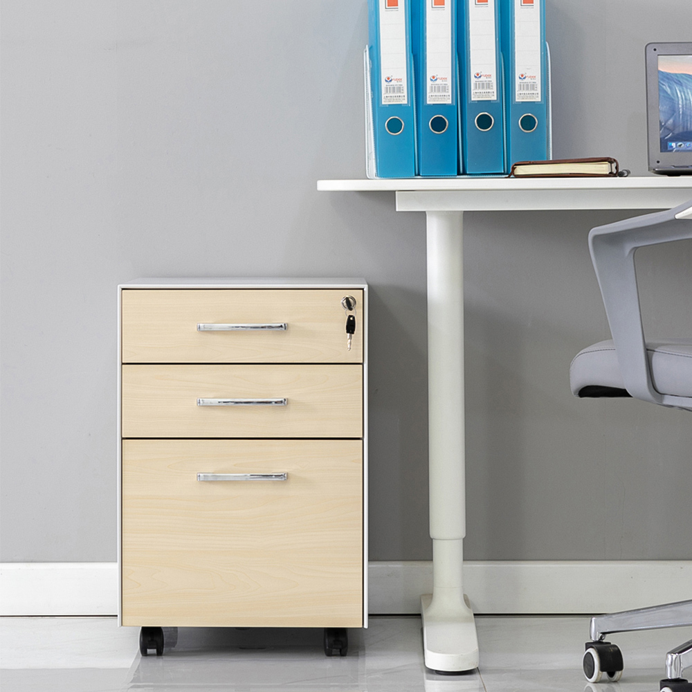 MMT Furniture Designs 3 Drawer White and Beech Mobile Pedestal Under Desk Storage Cabinet Image 5
