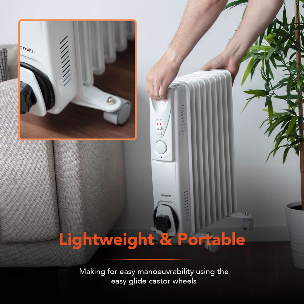 Warmlite 9 Fin White Oil Filled Radiator with Adjustable Thermostat 2000W Image 8
