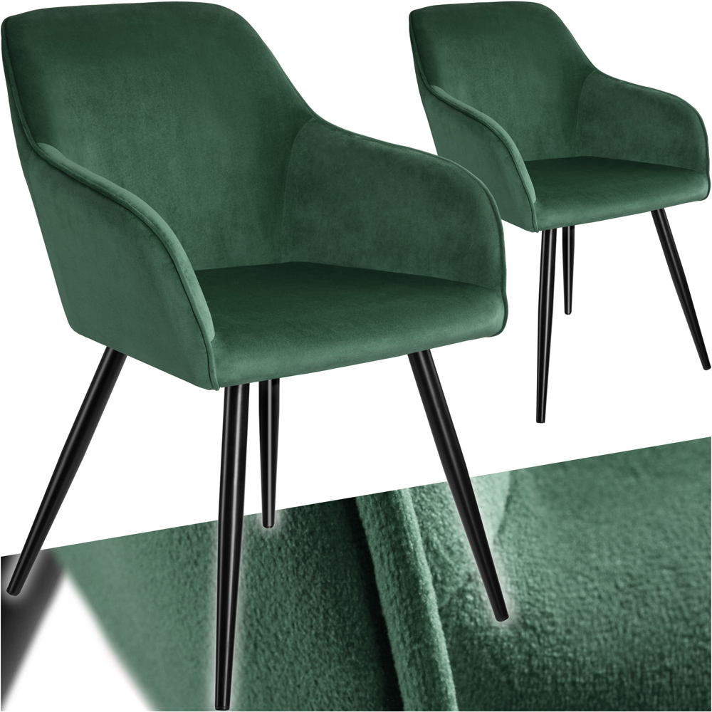 tectake Marilyn Set of 2 Dark Green and Black Velvet Look Padded Dining Chairs Image 2