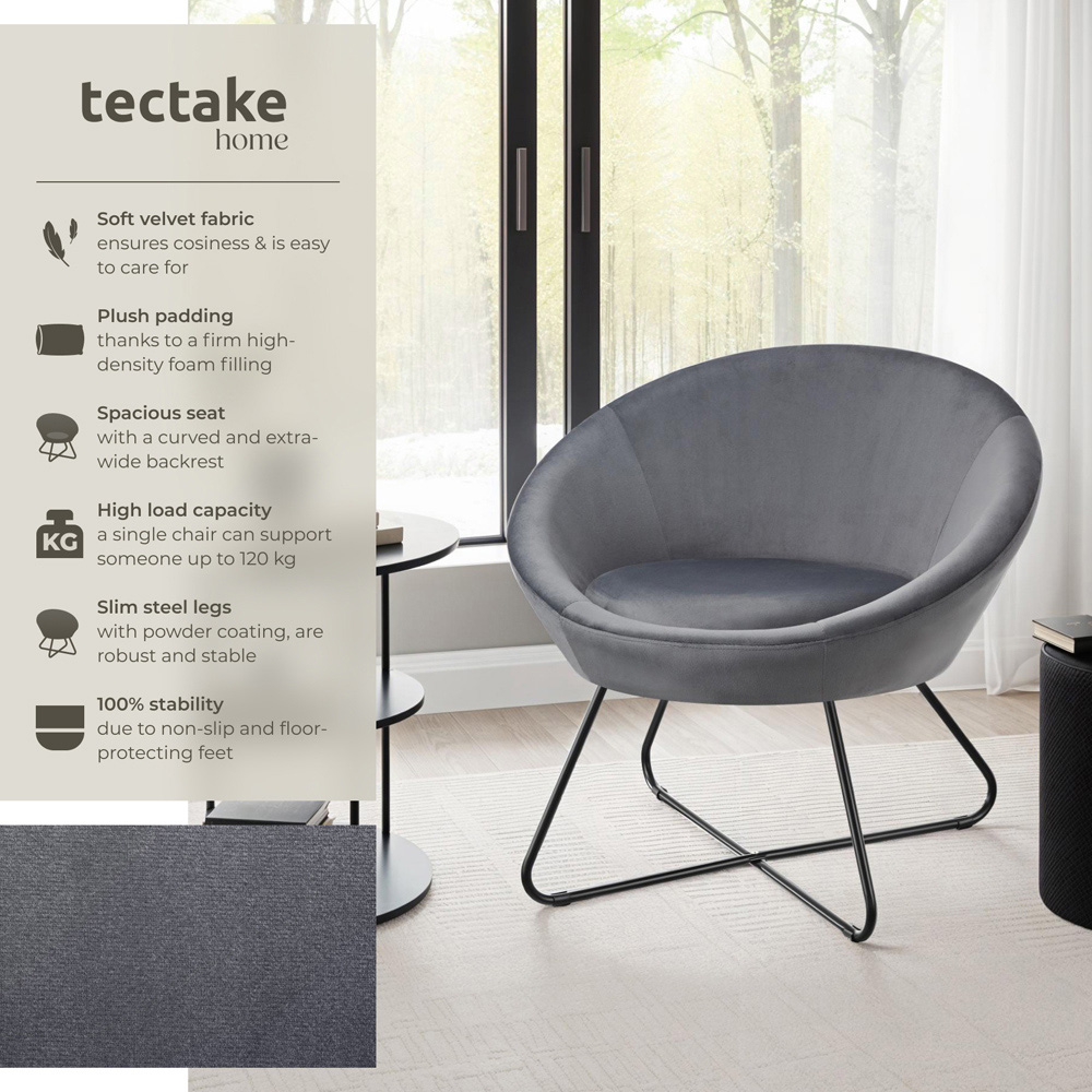 tectake Centera Anthracite Velvet Look Accent Chair Image 6