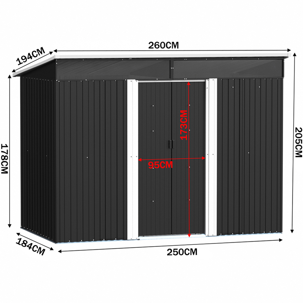 H&O Direct 8.5 x 6ft Black Metal Pent Garden Shed Image 4