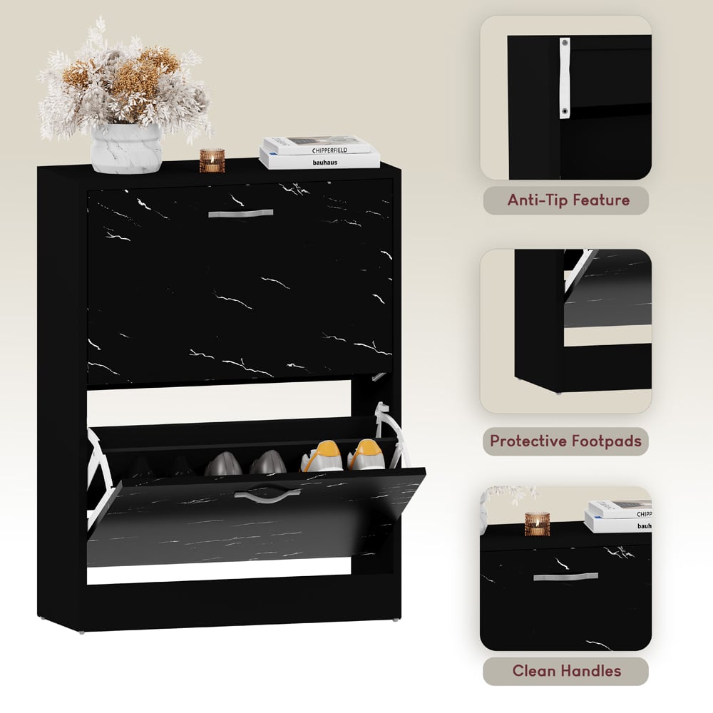 Vida Designs 2 Drawer Black Marble Shoe Cabinet Image 8