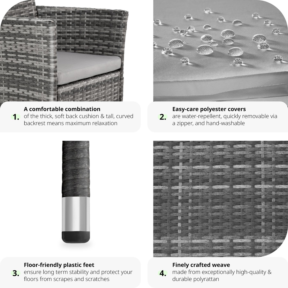 tectake Nantes Set of 2 Grey and Light Grey Polyrattan Garden Chair Image 5