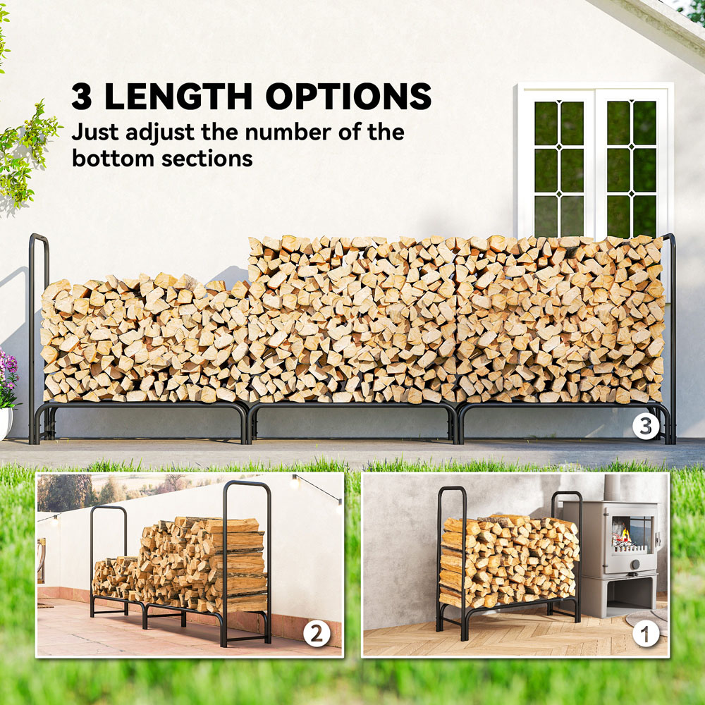 Outsunny Dark Green Metal Firewood Log Holder 99 x 36 x 300cm Image 5