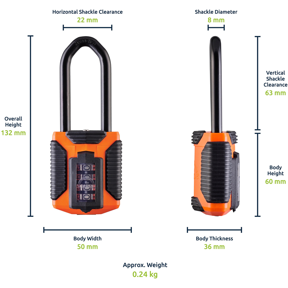 Squire 50mm 4 Wheel Combination Extra Long Shackle All Weather Padlock Image 7