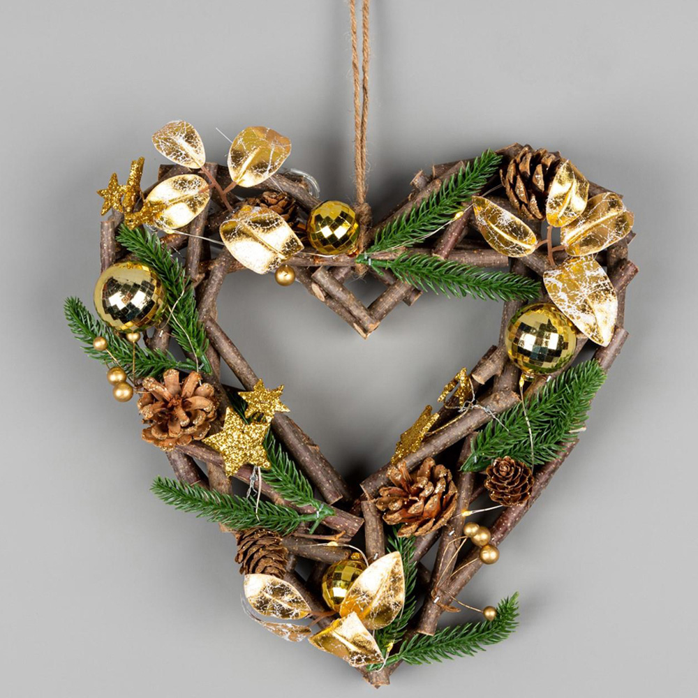 Shatchi Pre-Lit Heart Wreath with Wooden Twigs Base 30cm Image 3