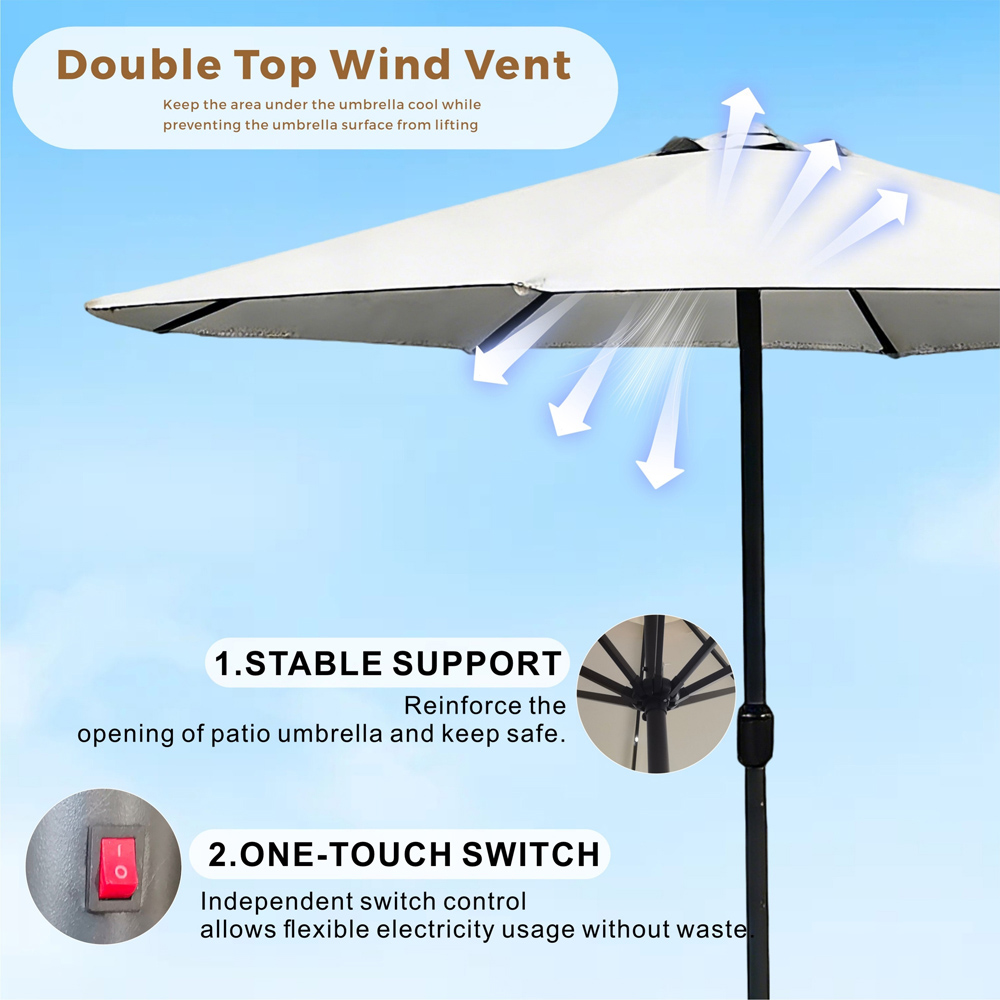 Direct Wicker Light Beige LED Crank Handle Parasol 2.94m Image 5