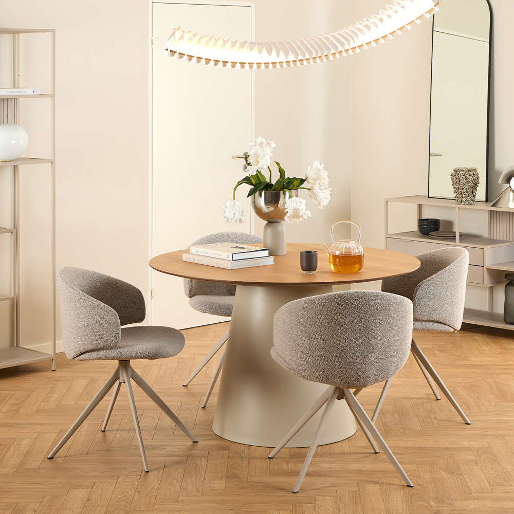 Florence Soli 4 Seater Round Dining Table Set Oak Grey and Beige Image 9
