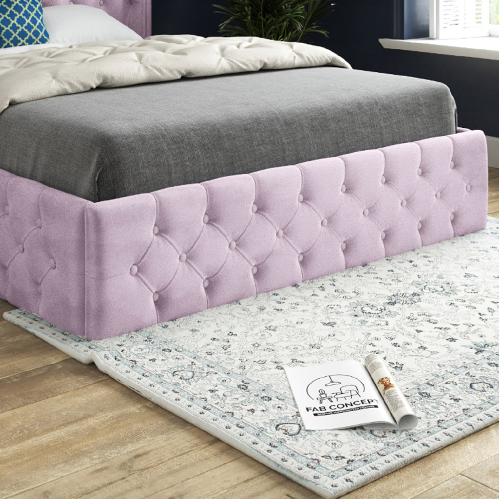 Turin Super King Size Pink Soft Velvet Upholstered Bed Frame with Straight Winged Headboard Image 4