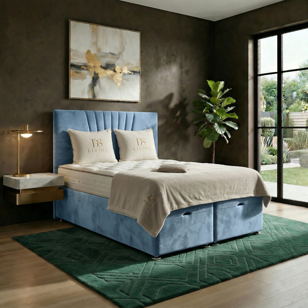DS Living Vesper Double Sky Blue Ottoman Bed Image 6