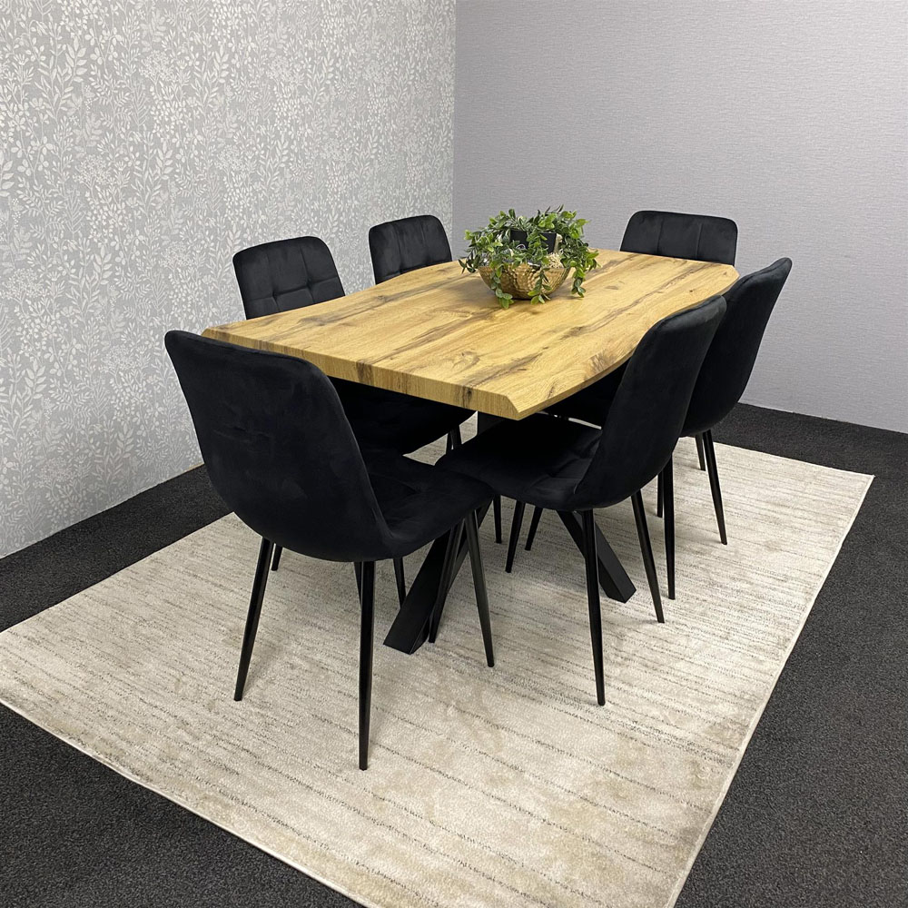 Kosy Koala 6 Seater Velvet Wooden Rectangle Dining Set Black Image 6