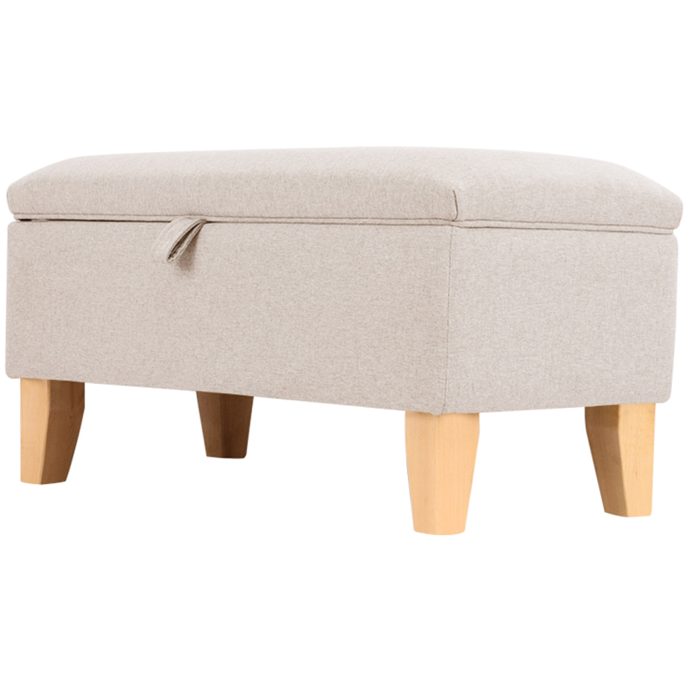 Living and Home 2 in 1 Cream Linen Upholstered Storage Ottoman Image 3
