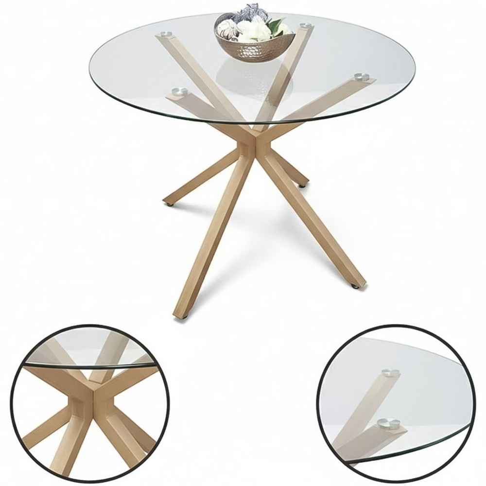 Portland 4 Seater Faux Leather Glass Tabletop Round Dining Set Grey Image 3