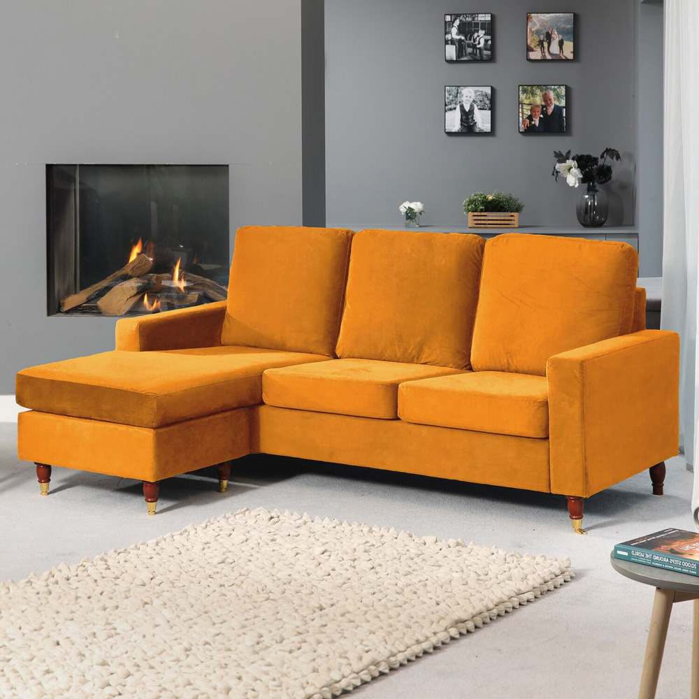Hendrick 3 Seater Orange Reversible Corner Sofa Image 4