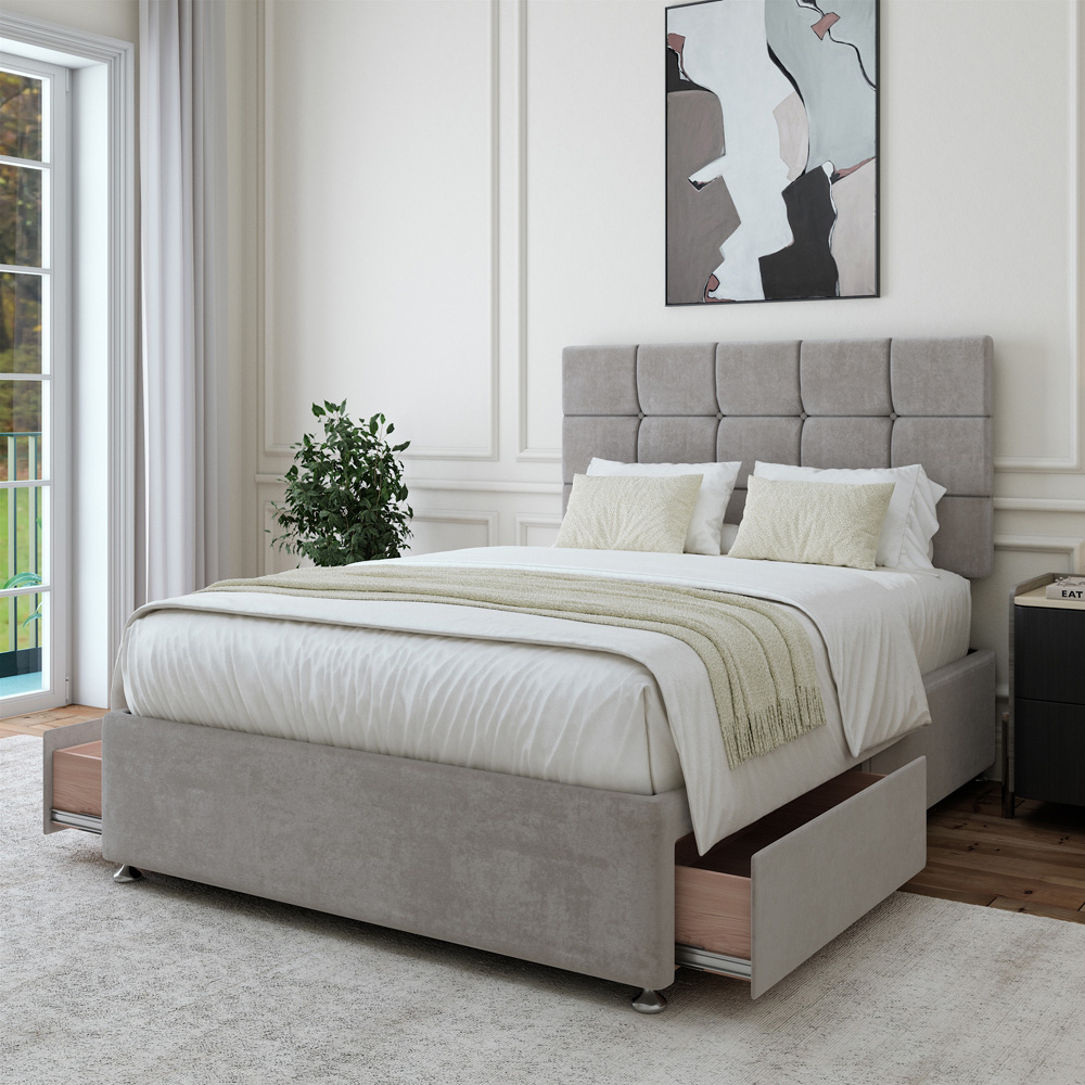 Bedmaster Double Seal Grey Naples Linen 2 Drawer Divan Base with Pearl Headboard Image 3