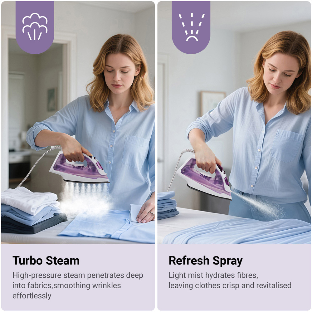 ExtraStar Purple Non Stick Soleplate Steam Iron 2000W Image 4