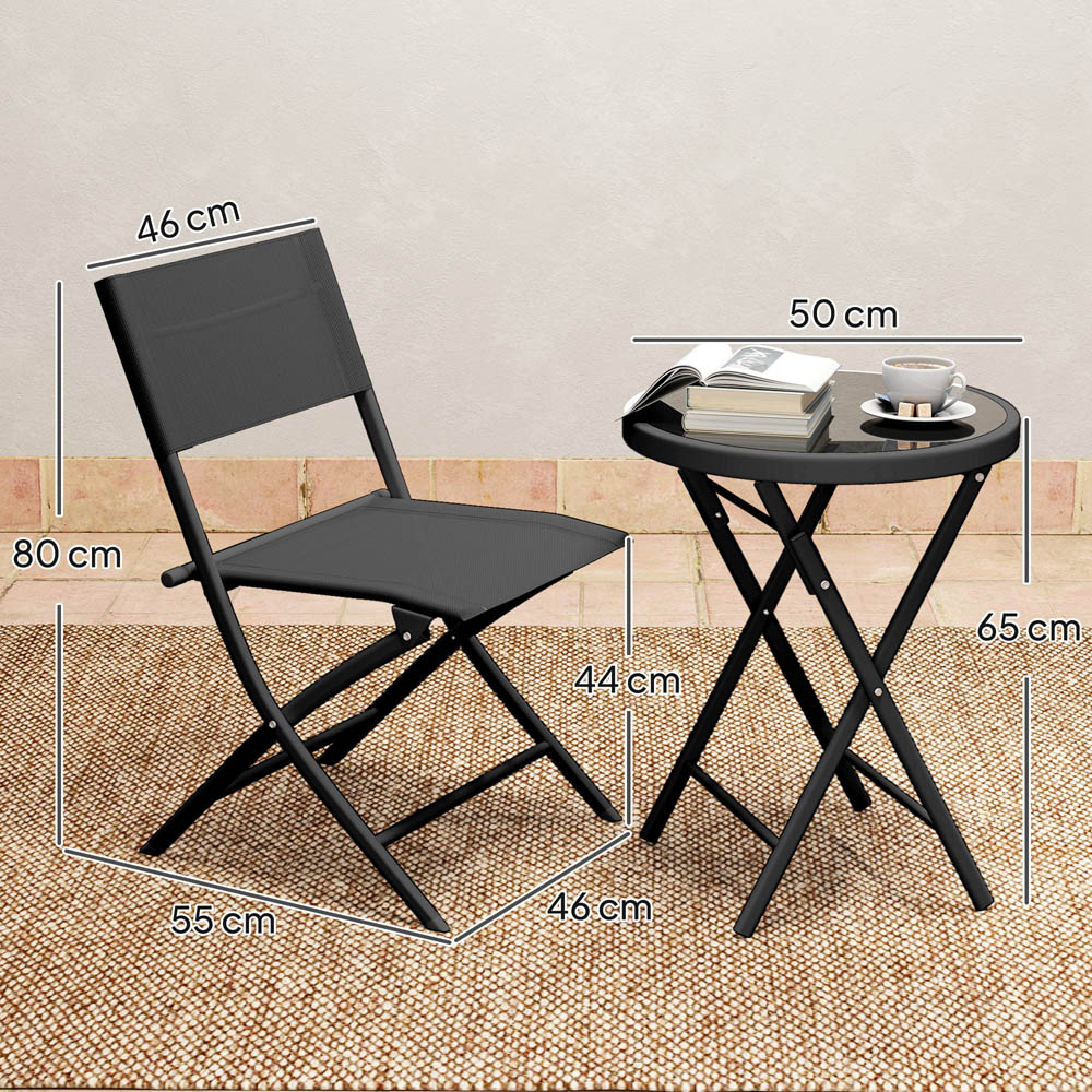 Outsunny 2 Seater Black Glass Table Top Garden Bistro Set Image 9