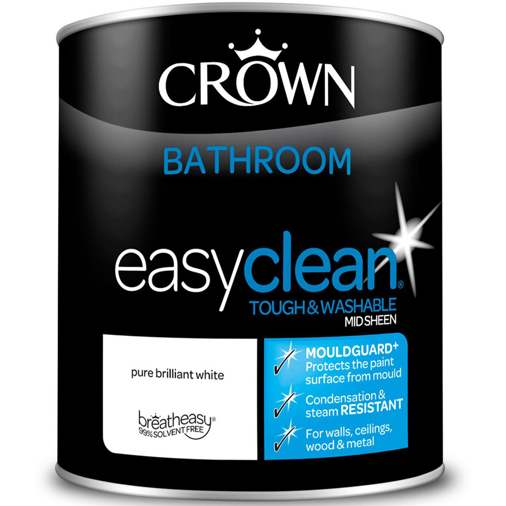 Crown Easyclean Mid Sheen Bathroom Paint - Pure Brilliant White / 1l Image 2