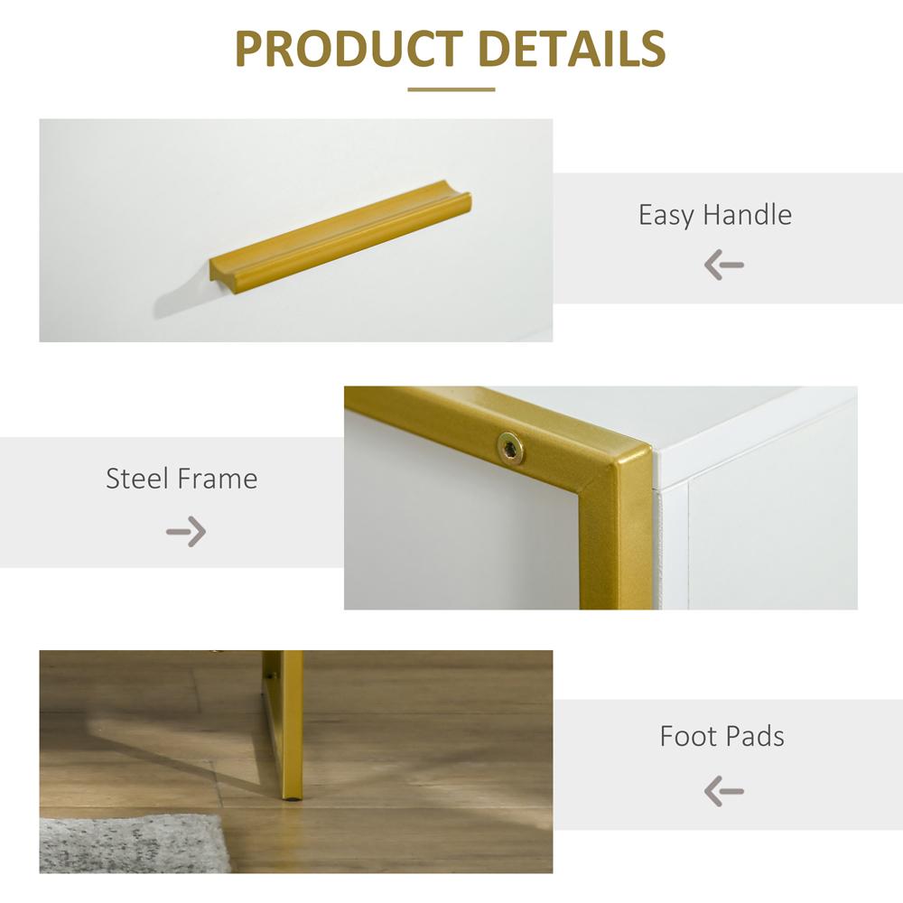 Portland Single Drawer Single Shelf White and Gold Bedside Table Set of 2 Image 8