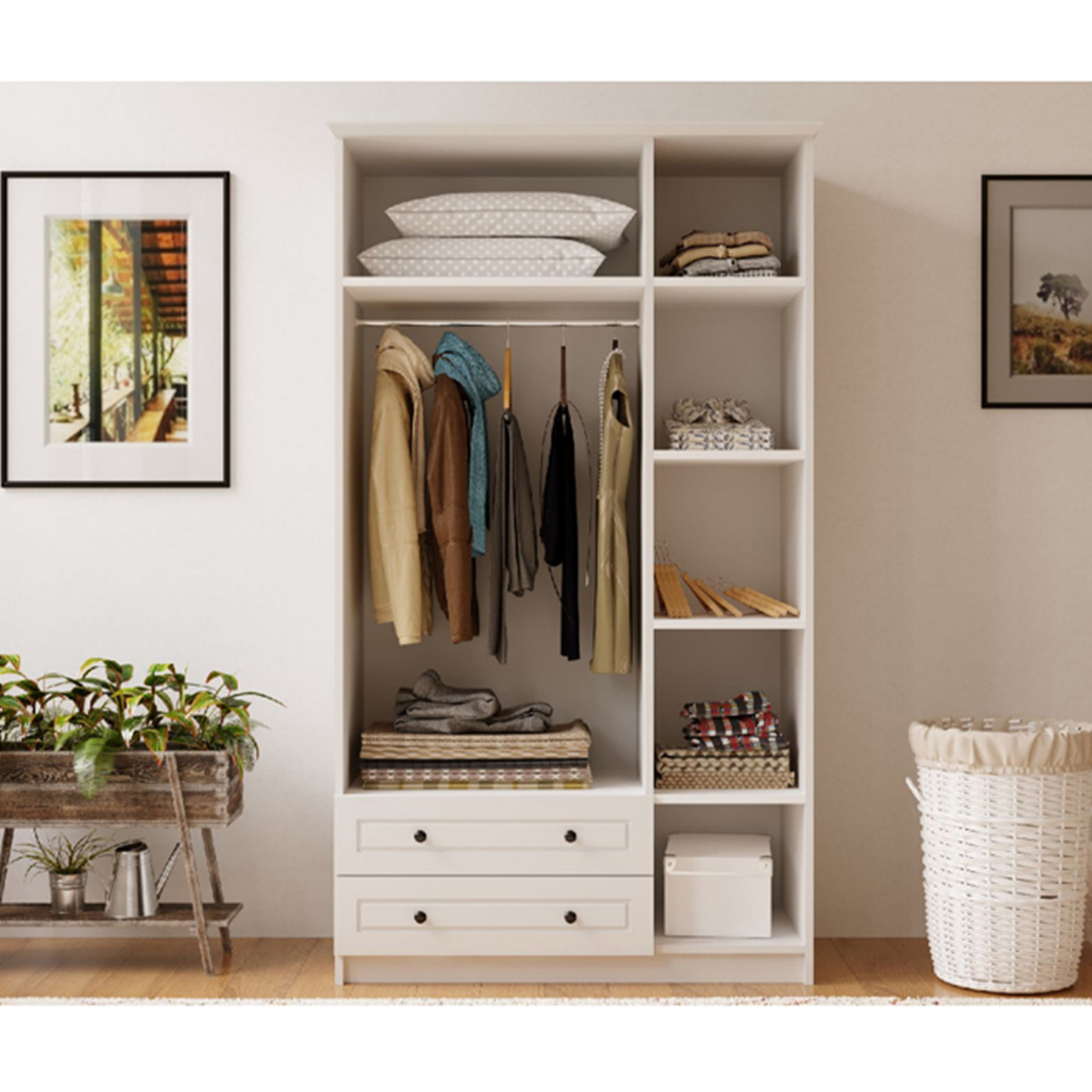 Evu Elise 3 Door 2 Drawer White Mirrored Wardrobe Image 4