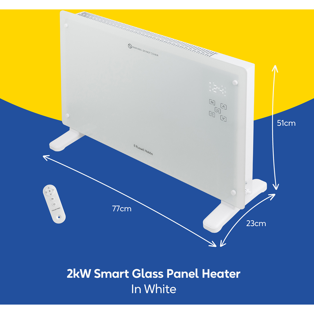 Russell Hobbs White Smart Wi-Fi Glass Panel Heater with Attachable Feet and Remote 2000W Image 8