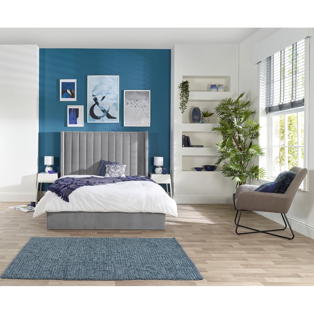 Aspire Helix Double Grey Velvet Ottoman Bed Image 3