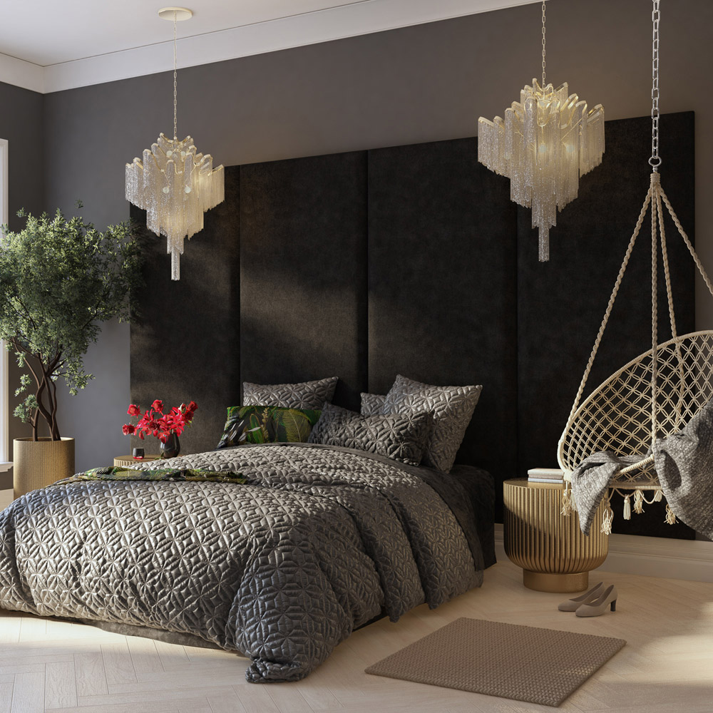 Aspire Furniture Llewelyn-Bowen Luxury Charcoal Kimiyo Linen Wall Mounted Headboard 90cm Image 3