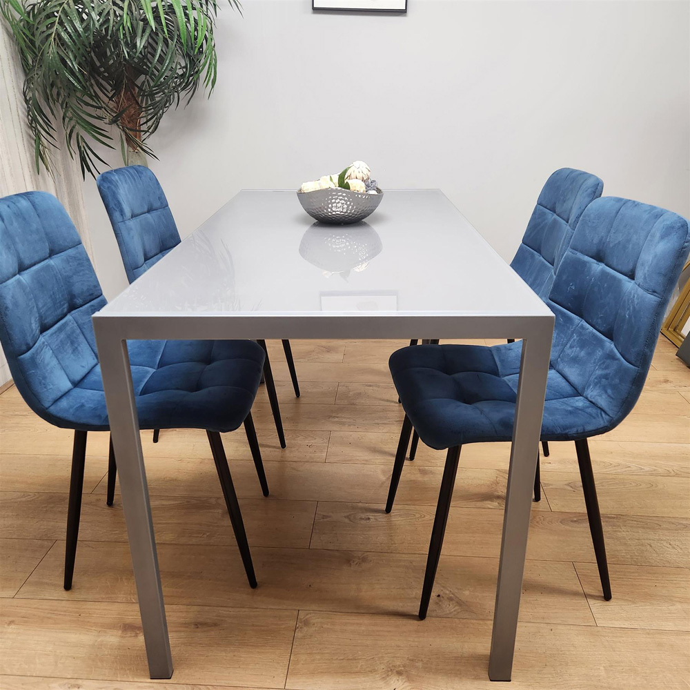 Portland 4 Seater Velvet Dining Set Grey and Blue Image 5