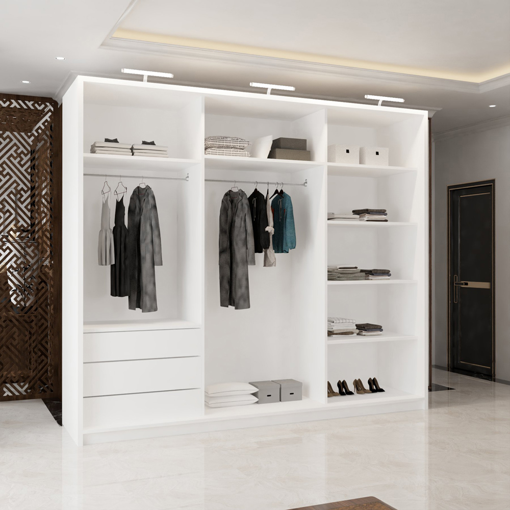 M N Furniture Modern 3 Door White Mirrored Sliding Wardrobe 250cm Image 4