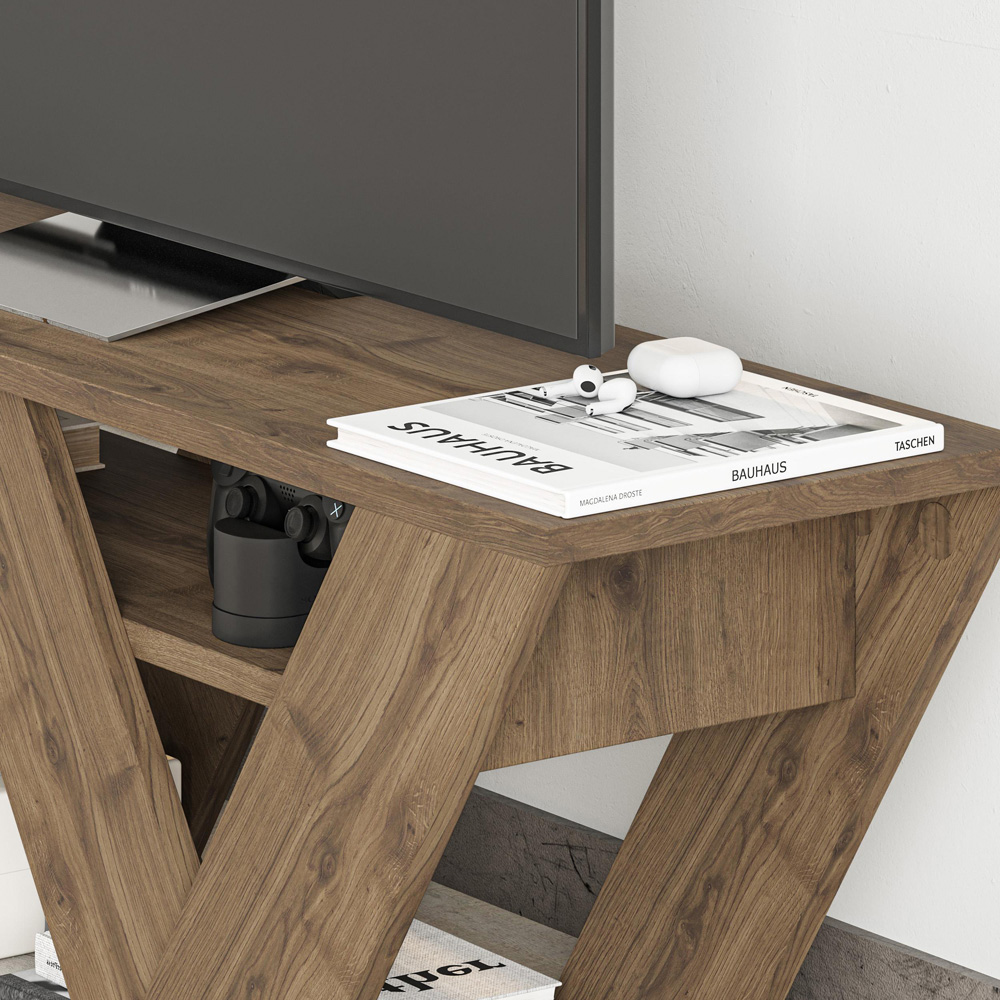 Decortie Pipralla 2 Shelf Dark Oak Effect Modern TV Unit Image 3