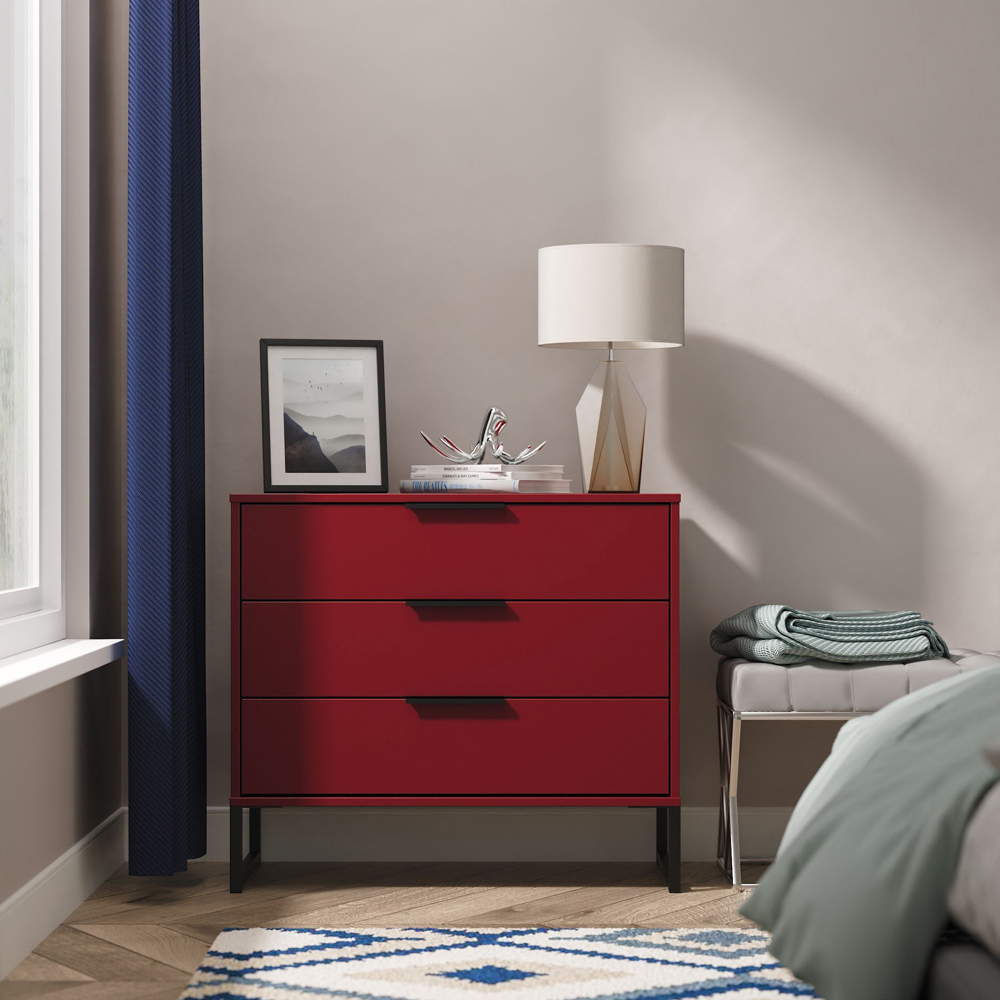 Crowndale Hong Kong 3 Drawer Red Matt Chest of Drawers Ready Assembled Image 7