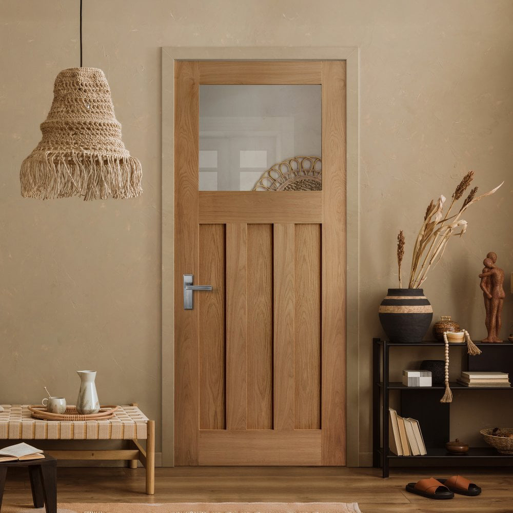 Oak Veneer 1930s DX 3 Panel Light Clear Internal Glass Door 1981 x 762 x 35mm Image 2