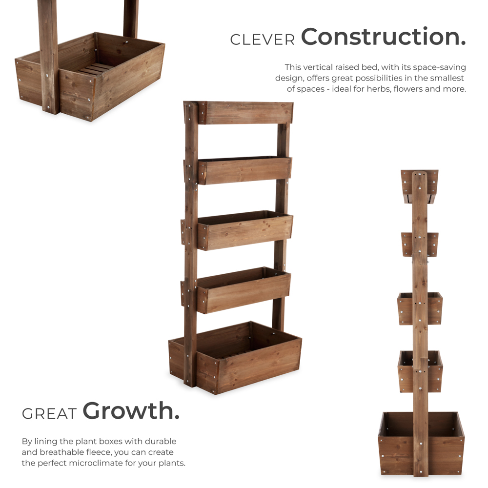 tectake Flora 5-Tier Brown Rustic Wooden Vertical Planter 81 x 52 x 180cm Image 3