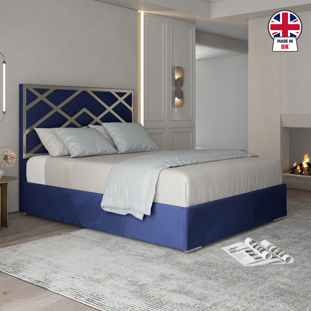 Mayfair Blue Single Velvet Upholstered Metal Bed Frame with Panelled Headboard Image 6