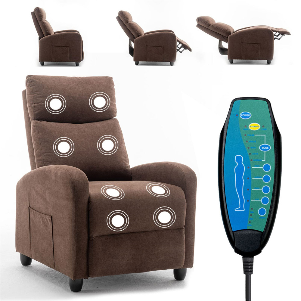 Furniture One Brown Velvet Pushback Massage Armchair Image 6