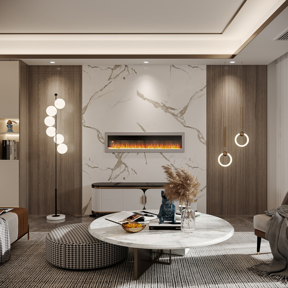 Living and Home 50 Inch White Electric Fireplace Wall Mounted Wall Inset or Freestanding Heater with Remote Control Image 8