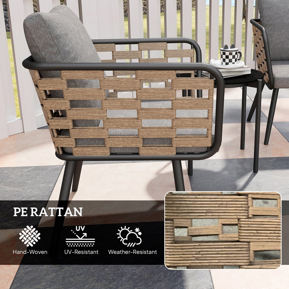 Outsunny 2 Seater Grey Rattan Bistro Set with Cushions Image 7