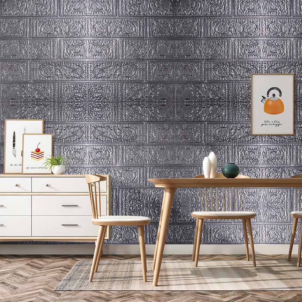 Living and Home 3D Brick Texture Silver Grey Wall Sticker 15 Pack Image 7
