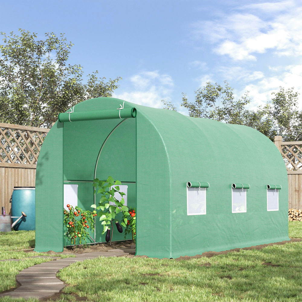 Outsunny Green Plastic 6.5 x 14.6ft Walk In Polytunnel Greenhouse Image 2