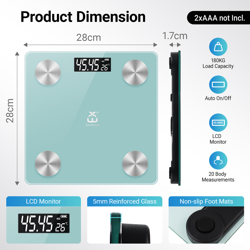 ExtraStar Turquoise Smart Digital Weighing Scale with 20 Body Measurements Image 7