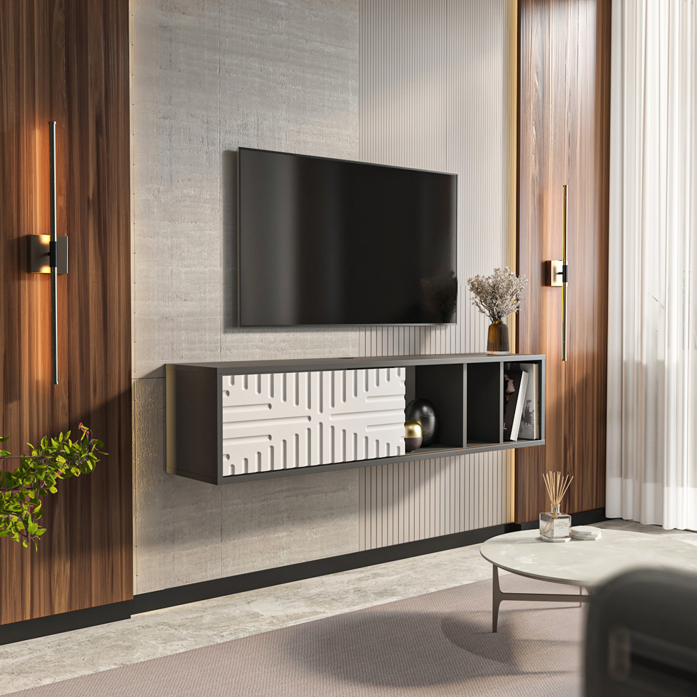 Decorotika Teo 2 Door 2 Shelf Traverter and Walnut Floating TV Unit Image 4